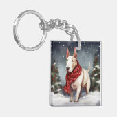 Porte-clés Bull Terrier Chien à Noël de neige (Devant gauche)