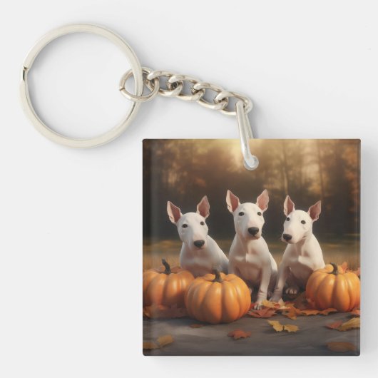 Porte-clés Bull Terrier Chiot Automne Citrouille de plaisir (Devant)