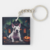 Porte-clés Bull Terrier Citrouille Halloween effroi (Dos)