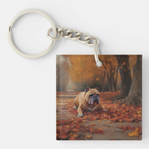 Porte-clés Bulldog en automne Feuilles automne Inspire