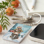 Porte-clés Bulldog équitation moto Noël (Devant droit)