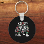 Porte-clés Bulldog Floral Red Rose Mens Womens  (Recto)