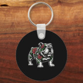 Porte-clés Bulldog Floral Red Rose Mens Womens  (Recto)