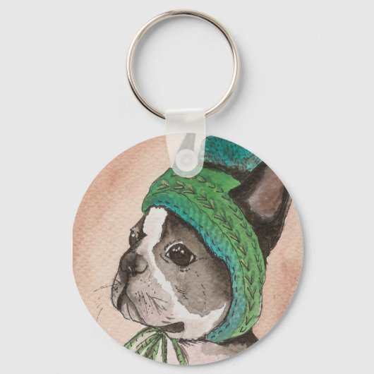 Porte-clés Bulldog Frances con gorro de lana (Recto)