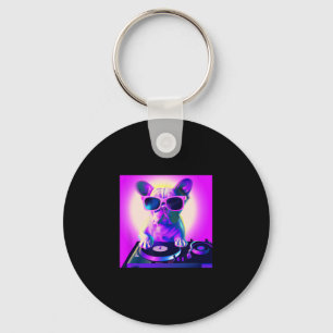 Porte-clés Bulldog Vaporwave Dj Chien Esthétique Femmes Fille