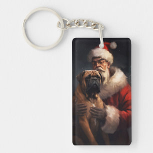 Porte-clés Bullmastiff avec le Père Noël Festif de Noël 