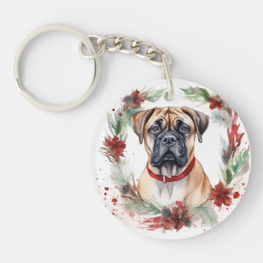 Porte-clés Bullmastiff Noël Wreath Festive Pup (Devant)