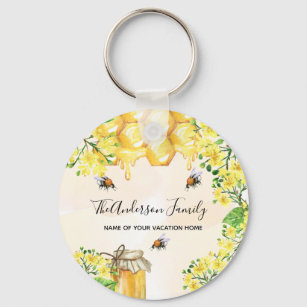 Porte-clés Bumble abeilles miel florales jaunes famille monog