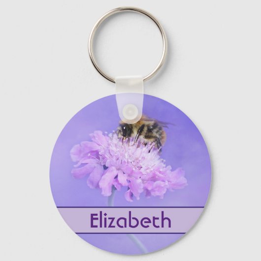 Porte-clés Bumble Bee perché sur une fleur rose Personnalisé (Recto)