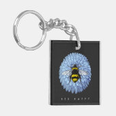 Porte-clés Bumblebebe mignonne sur Blue Flower Nature Noir (Devant gauche)