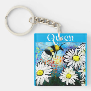 Porte-clés Bumblebee Whimsical Queen Bee dans la peinture des