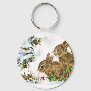 Porte-clés Bunnies et oiseaux Profitez de la neige