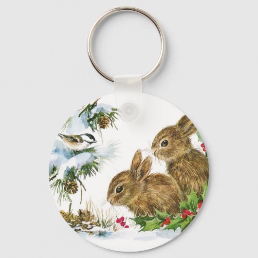 Porte-clés Bunnies et oiseaux Profitez de la neige (Recto)