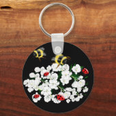 Porte-clés Bureaux d'abeilles dramatiques et fleurs blanches  (Recto)