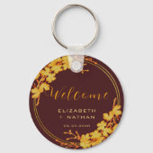 Porte-clés Burgundy Classy & Gold Floral Mariage Bienvenue (Recto)