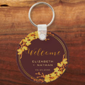 Porte-clés Burgundy Classy & Gold Floral Mariage Bienvenue (Recto)