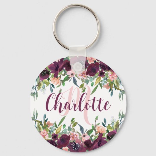Porte-clés Burgundy Floral Rose cadeau pour fille (Recto)
