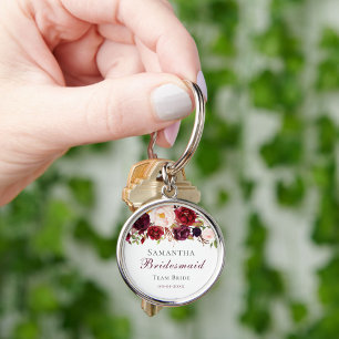 Porte-clés Burgundy Moderne Clé Métal Fleur Rose Demoiselle D