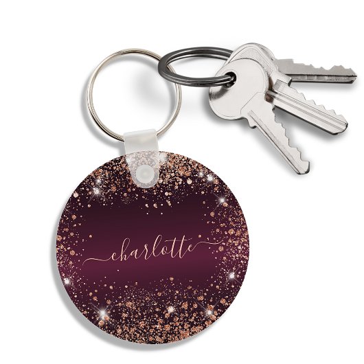 Porte-clés Burgundy rose gold glitter name script