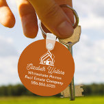Porte-clés Burnt Orange Real Estate Company Custom Realtor<br><div class="desc">This professional realtor keychain is custom made with your real estate company name under the modern white cursive script and house image. These burnt orange realty business promotional items feature a house logo image for home builder or realty agent company marketing.</div>