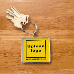 Porte-clés Business Name and Logo on Yellow Square Premium