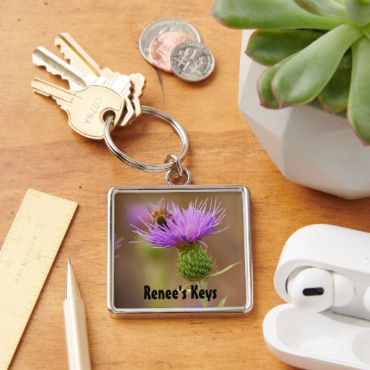 Porte-clés Busy Bee On Purple Thistle Photograph Custom (Bureau)