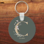 Porte-clés C Monogramme Floral Personnalisé (Recto)