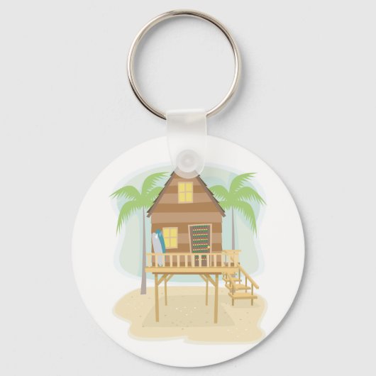 Porte-clés Cabane de plage tropicale planches de surf et palm (Recto)