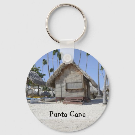Porte-clés cabane d'herbe sur une plage tropicale (Recto)