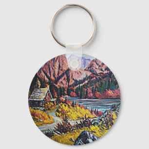 Porte-clés Cabine au bord du lac et des montagnes