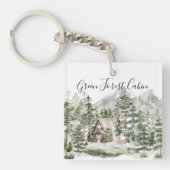 Porte-clés Cabine d'aquarelle dans la forêt de pins verts (Devant)