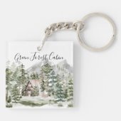Porte-clés Cabine d'aquarelle dans la forêt de pins verts (Dos)