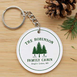 Porte-clés Cabine de Famille Rustique Campagne Pin Arbre Vert