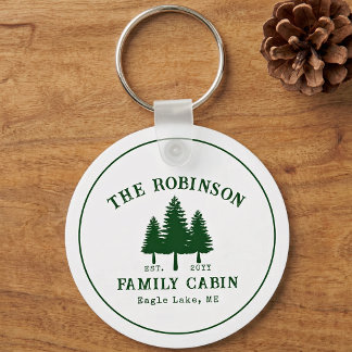 Porte-clés Cabine de Famille Rustique Campagne Pin Arbre Vert