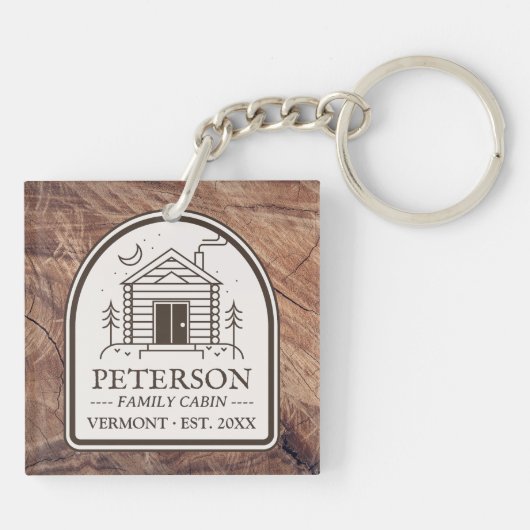 Porte-clés Cabine familial Bois rustique Décor personnalisé (Dos)