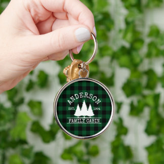 Porte-clés Cabine Green Buffalo Plaid Nom de famille