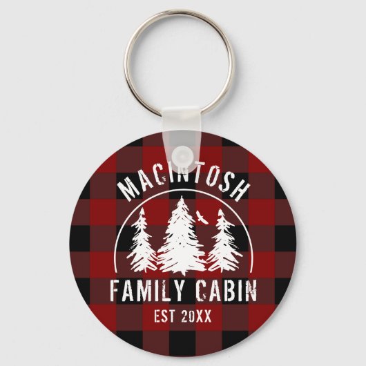 Porte-clés Cabine Nom de famille Rustic Red Buffalo Plaid (Recto)