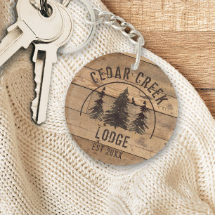 Porte-clés Cabine Rustic Wood Nom de famille Personnalisé