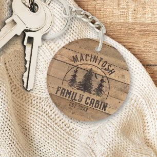 Porte-clés Cabine Rustic Wood Nom de famille Personnalisé