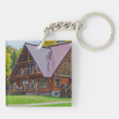 Porte-clés Cabine Rustic Wood Photo personnalisée (Dos)