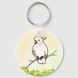 Porte-clés Cacatoès blanc sur branche tropicale oiseau porte-