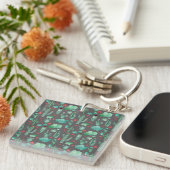 Porte-clés cactus and ladybutern pattern - black background (Devant Droit)