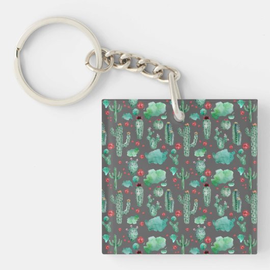 Porte-clés cactus and ladybutern pattern - black background (Devant)