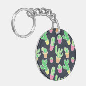 Porte-clés Cactus au néon d'aquarelle dans le motif de pots (Devant gauche)