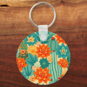 Porte-clés Cactus fleuri désert orange sarcelle (Verso)