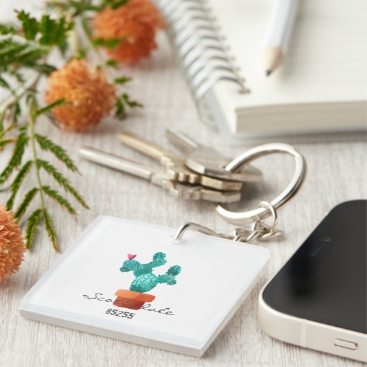 Porte-clés Cactus Heart Address Code zip Nouveau Home Fun (Devant Droit)