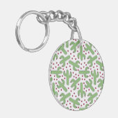 Porte-clés Cactus illustré et motif de fleurs rose (Devant gauche)