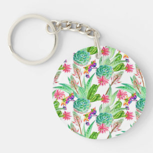Porte-clés Cactus lumineux d'aquarelle et motif succulent