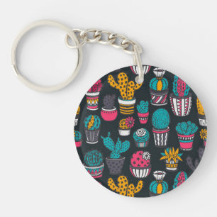 Porte-clés Cactus tiré par la main dans le motif de style de