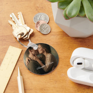Porte-clés cadeau avec photo de couple et nom pers